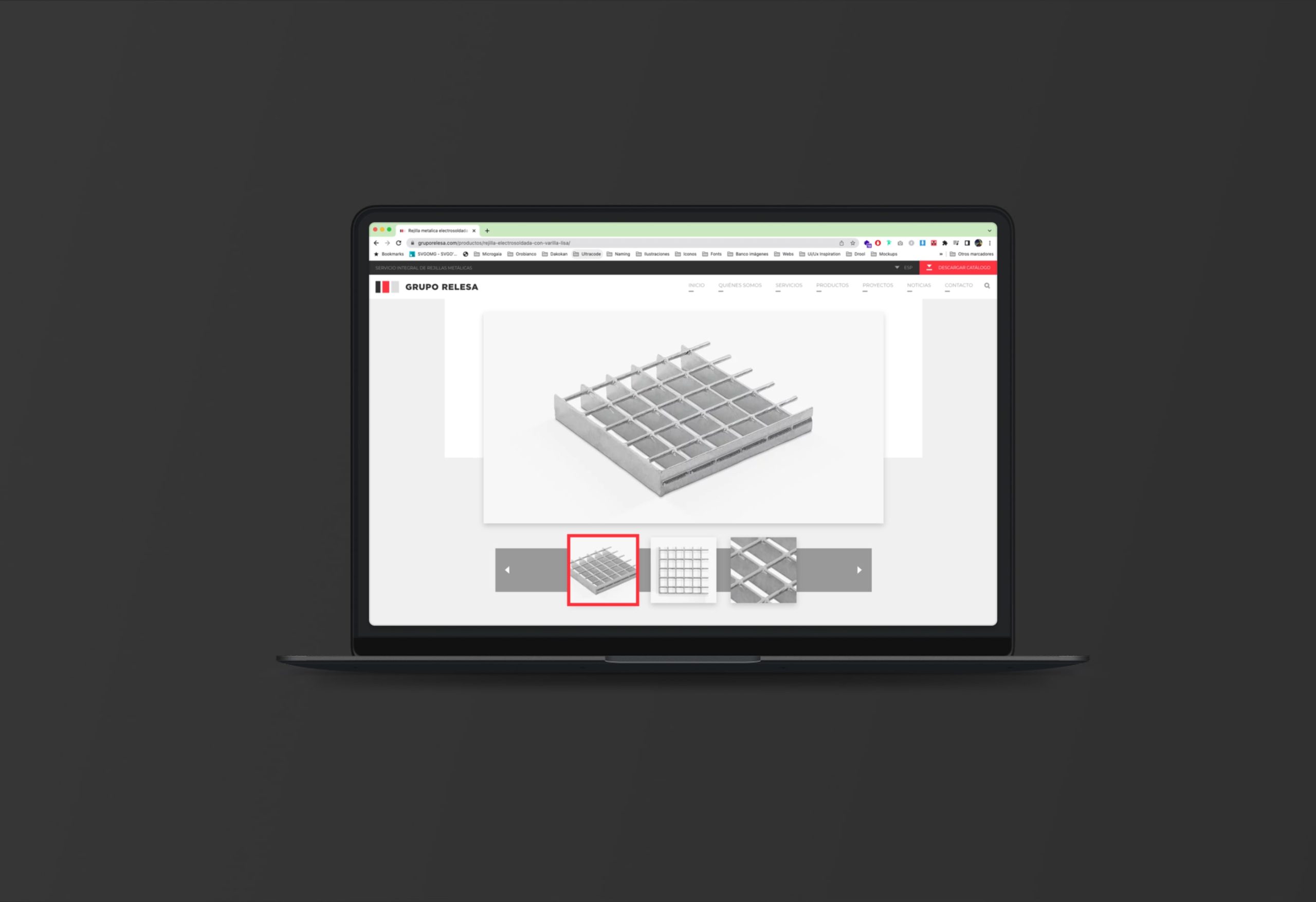Detalles de un producto en la web de Grupo Relesa visualizado en un portátil