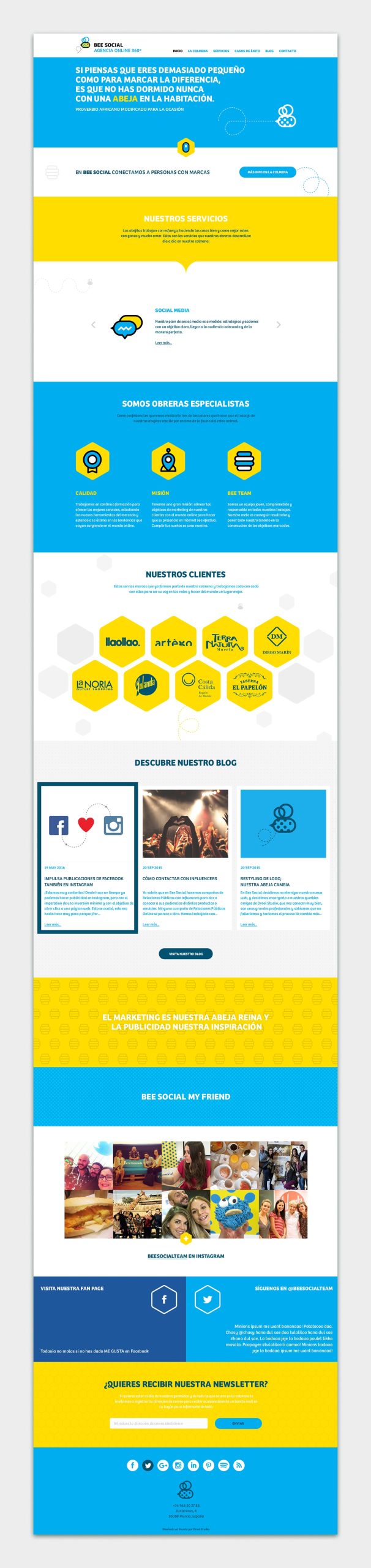 Pantalla del diseño web completo de Bee Social
