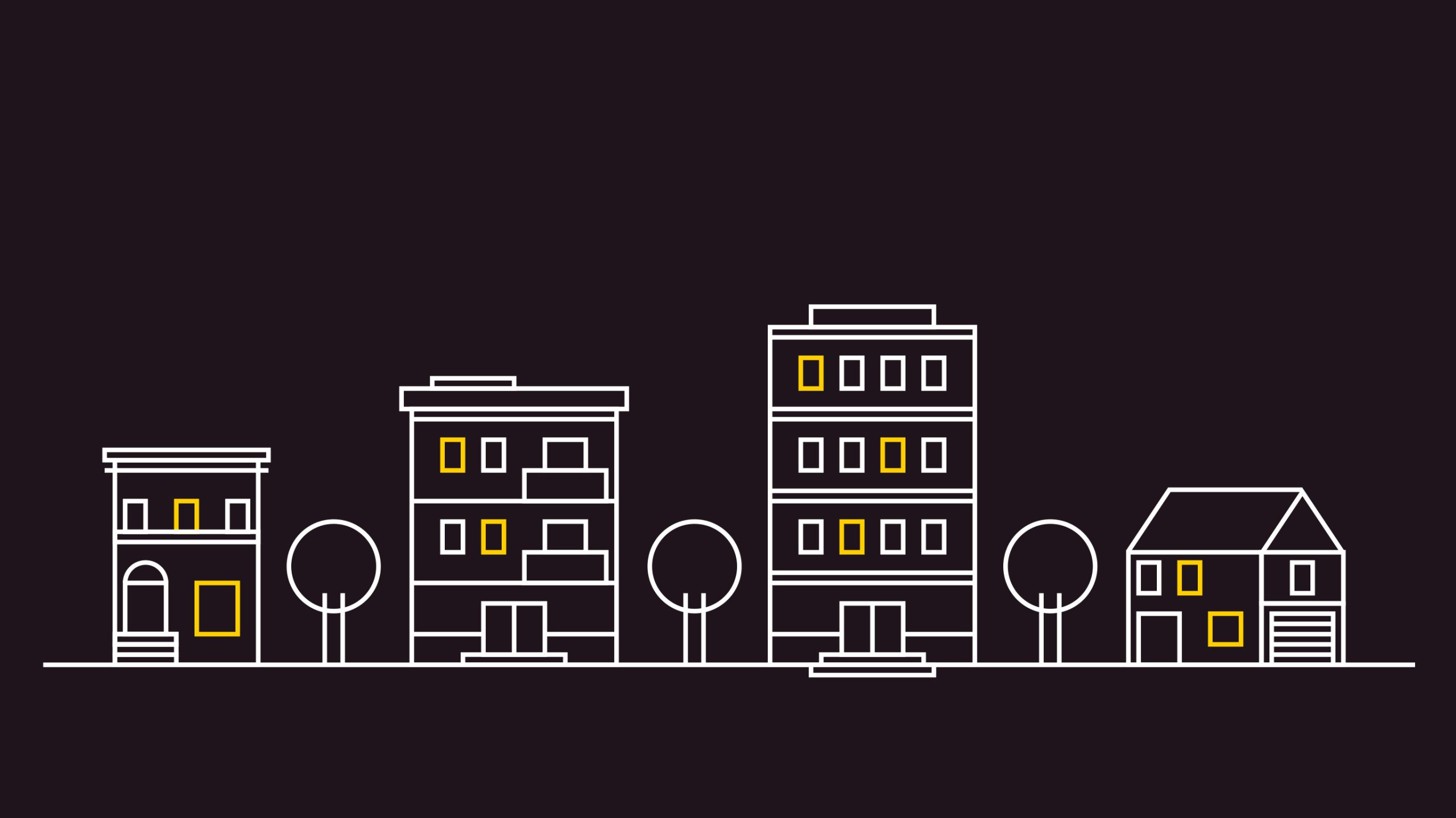 Captura del video animado de Lisbak donde se ve un skyline con viviendas