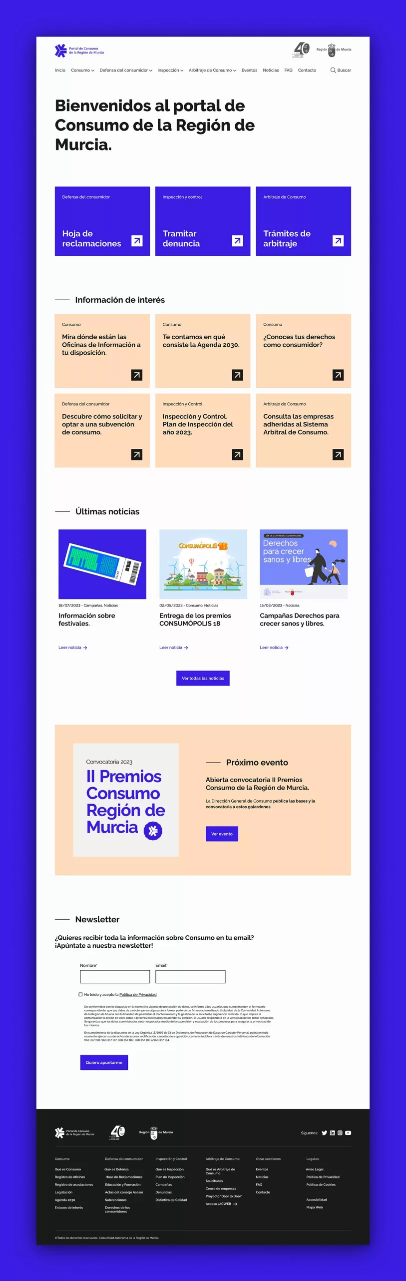 Vistazo general de la web de Consumo de la Región de Murcia