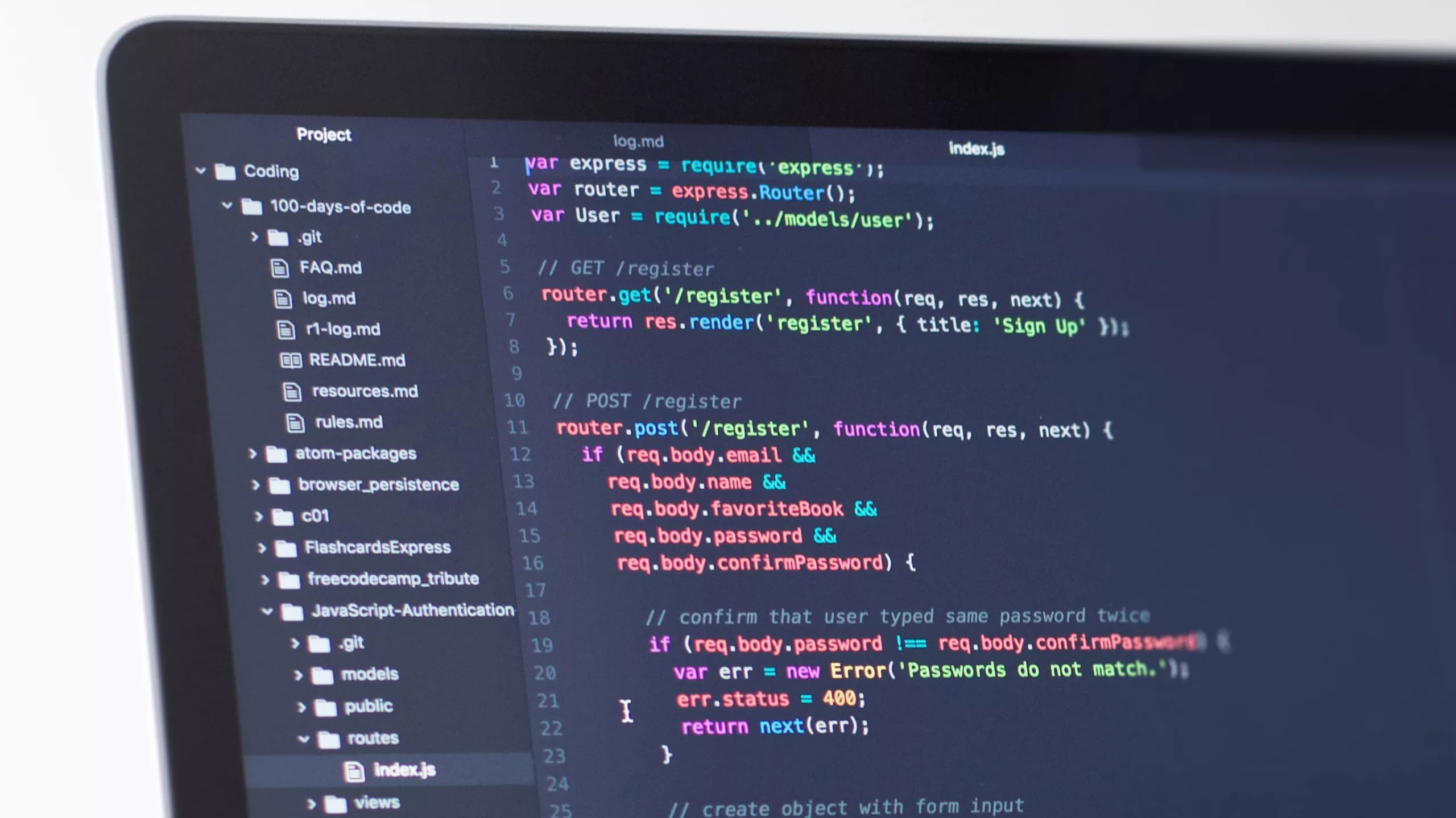 Captura de pantalla con código de programación